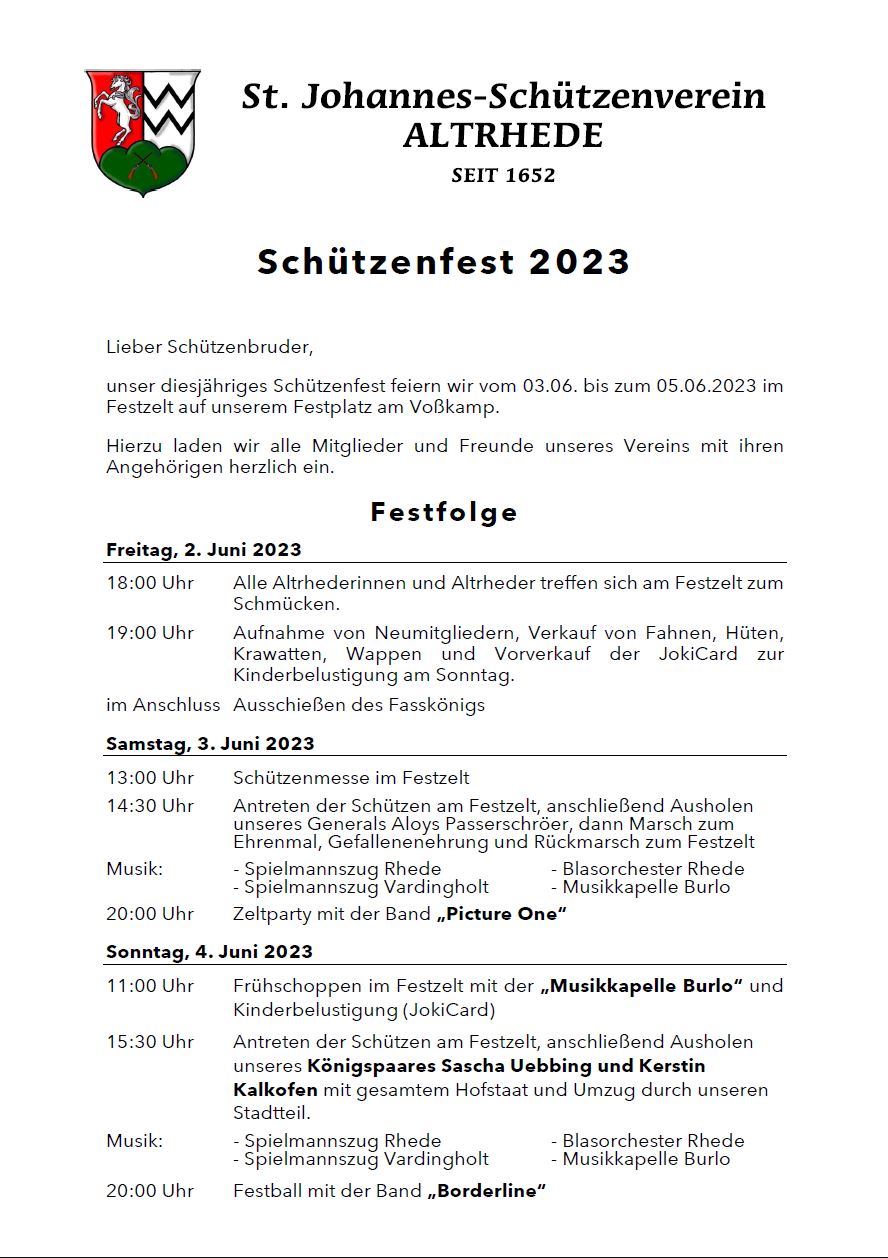 Einladung Schützenfest 2023